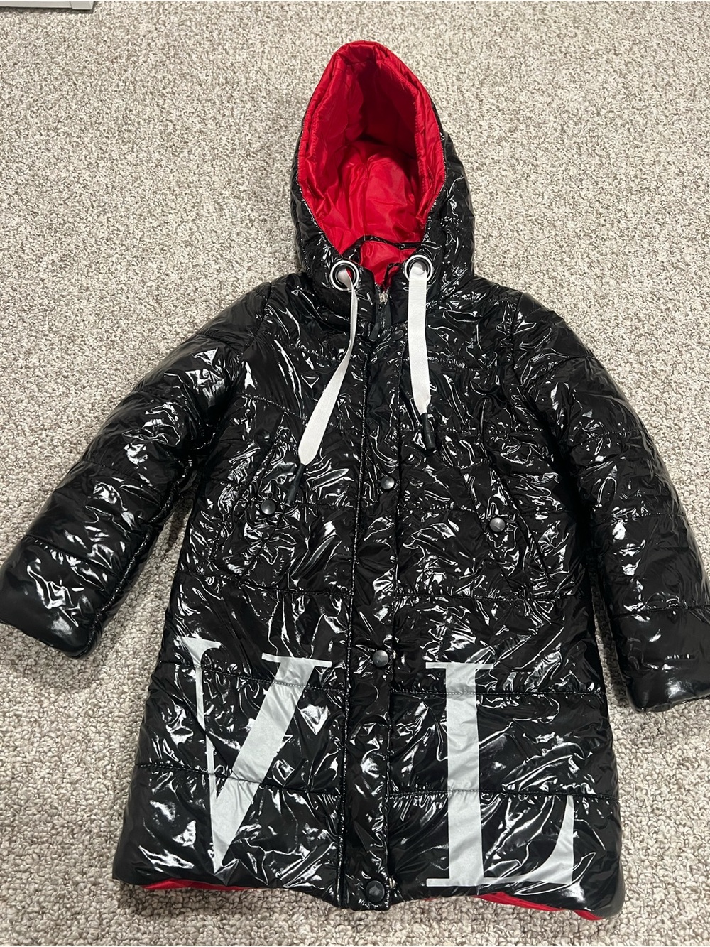 Designer-inspired Girls Glossy Black winter Waterproof Puffer Coat size 7-8